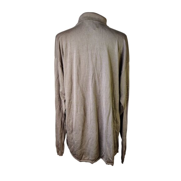 Jhane Barnes Large Men's Silk Sweater, Tan Taupe Long Sleeve Collared 1/4 Button - Picture 2 of 3